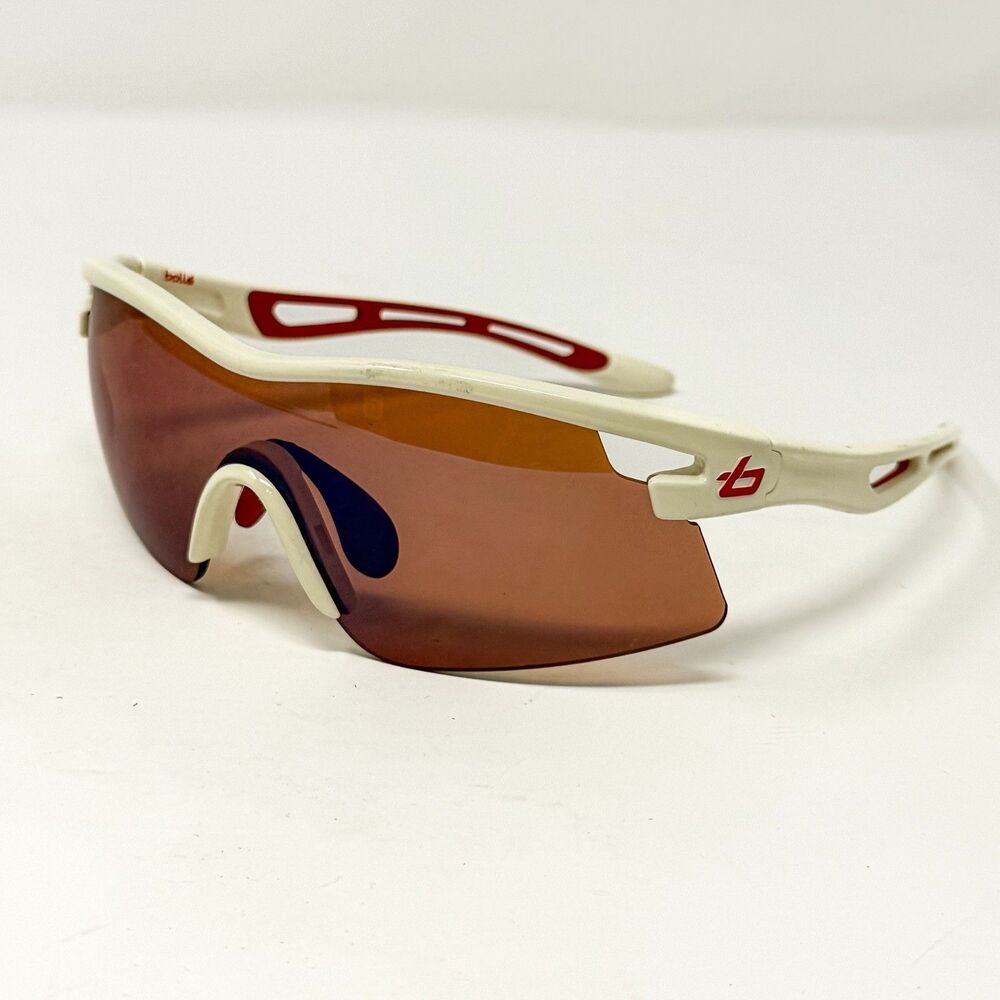 Vintage Bolle Vortex 11411 Cycling Sport Sunglasses White Red Rose Blue Lens